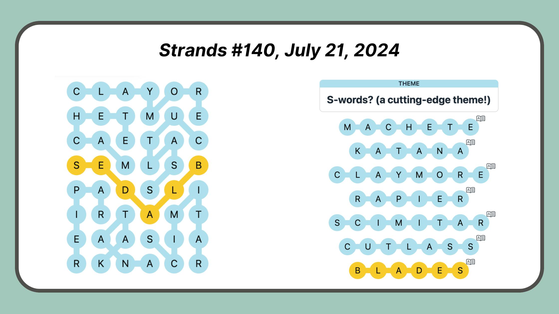 Strands Puzzle #140, July 21, 2024