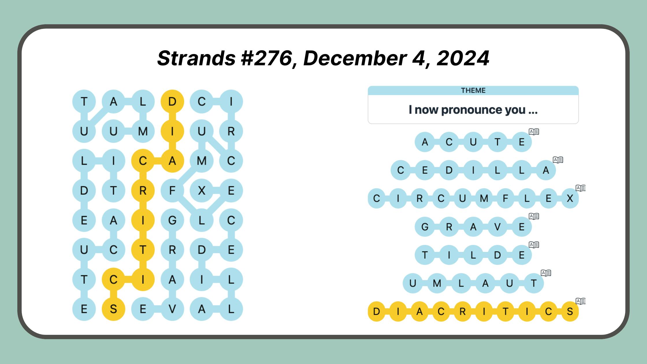 Strands Puzzle #276, December 4, 2024