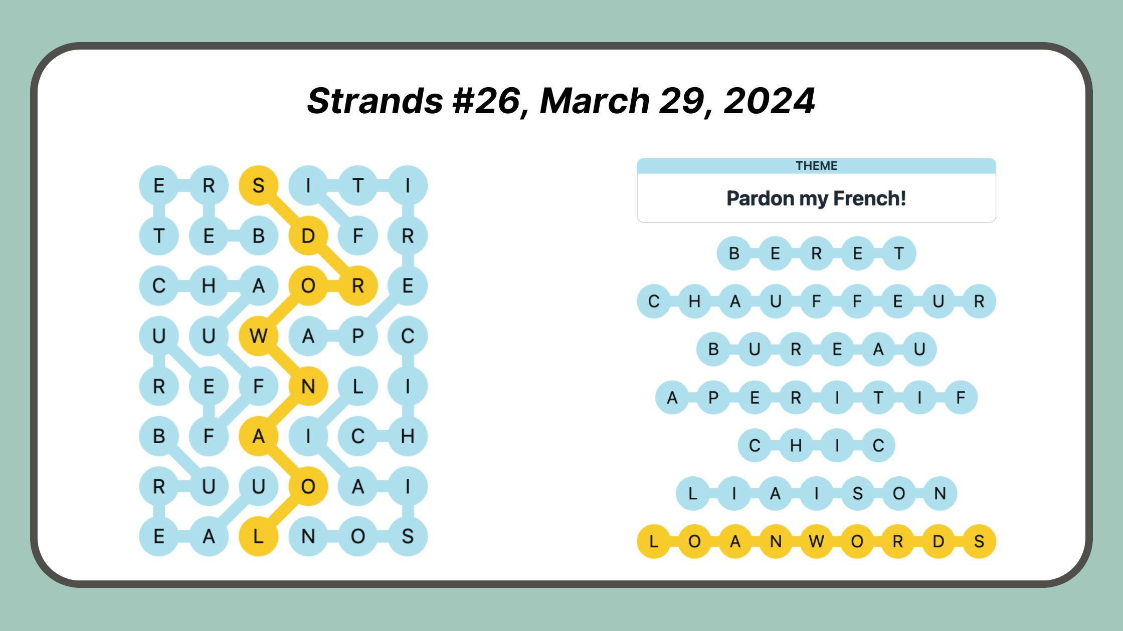 Strands Puzzle #26, March 29, 2024