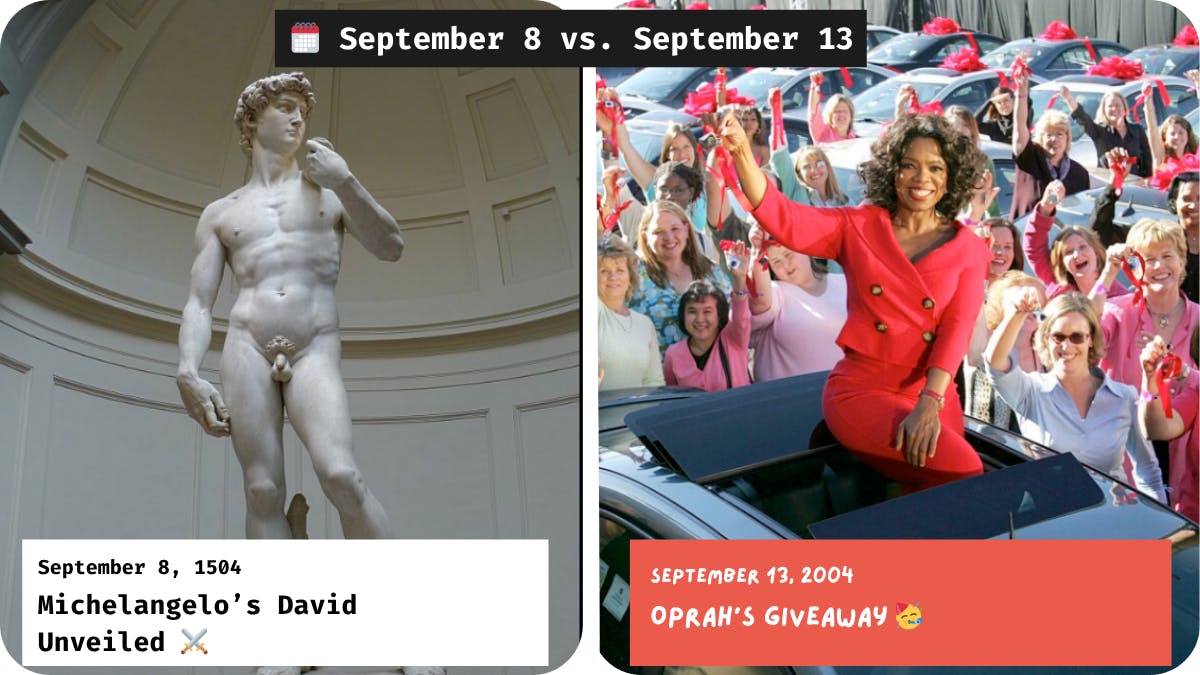 Michelangelo’s David vs. Oprah’s Giveaway