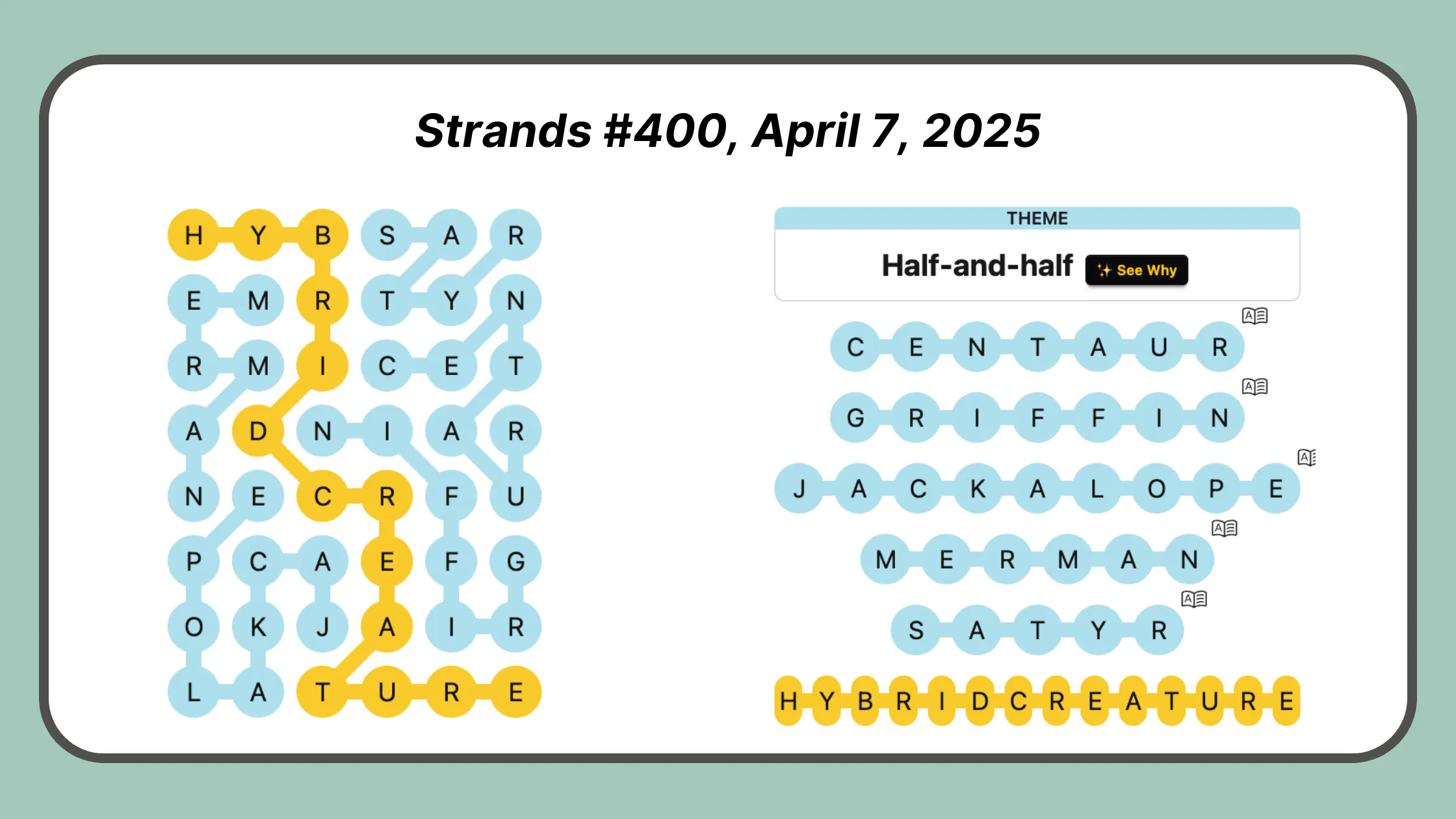 Strands Puzzle #400, April 7, 2025