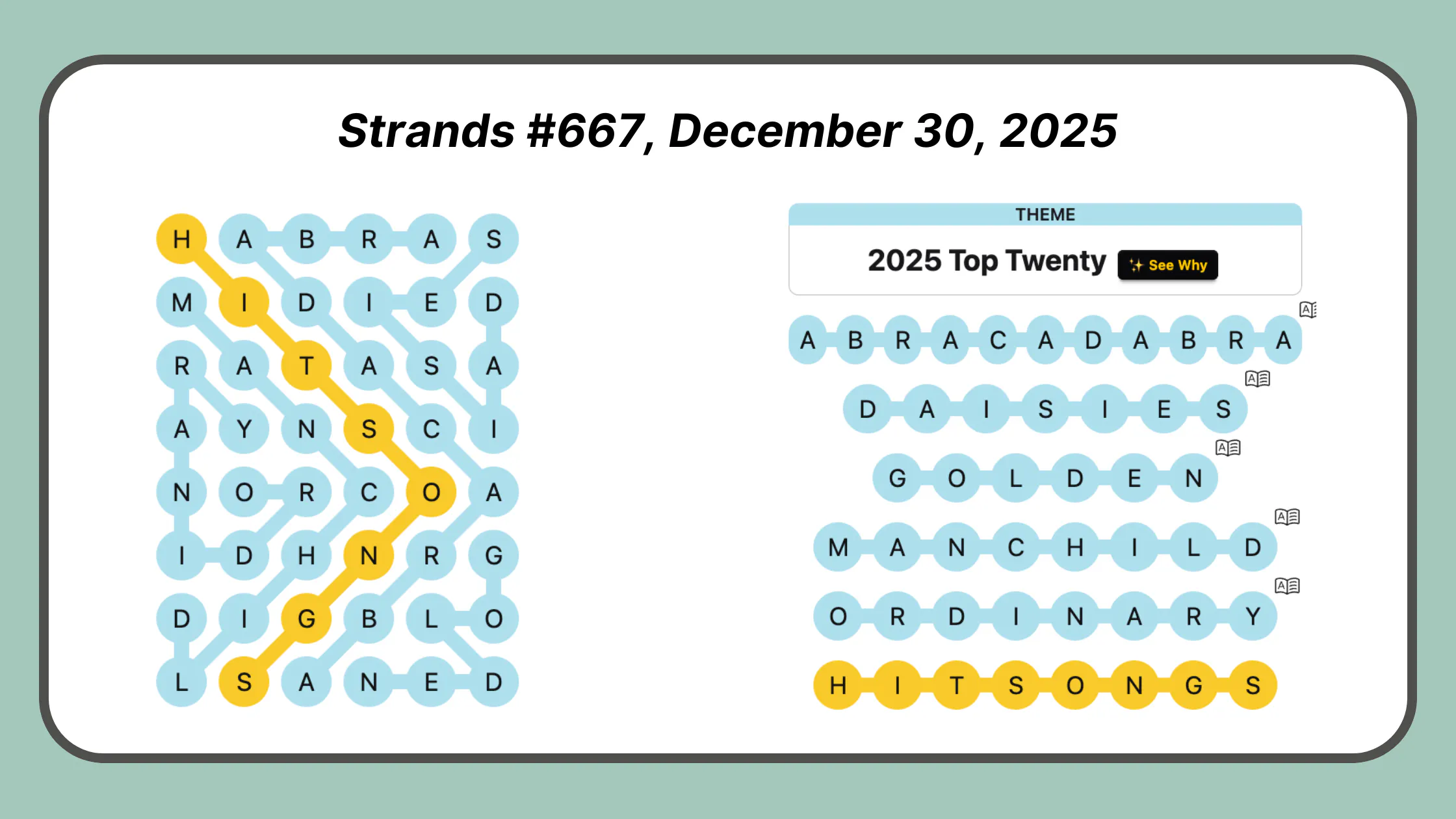Strands Puzzle #667, December 30, 2025