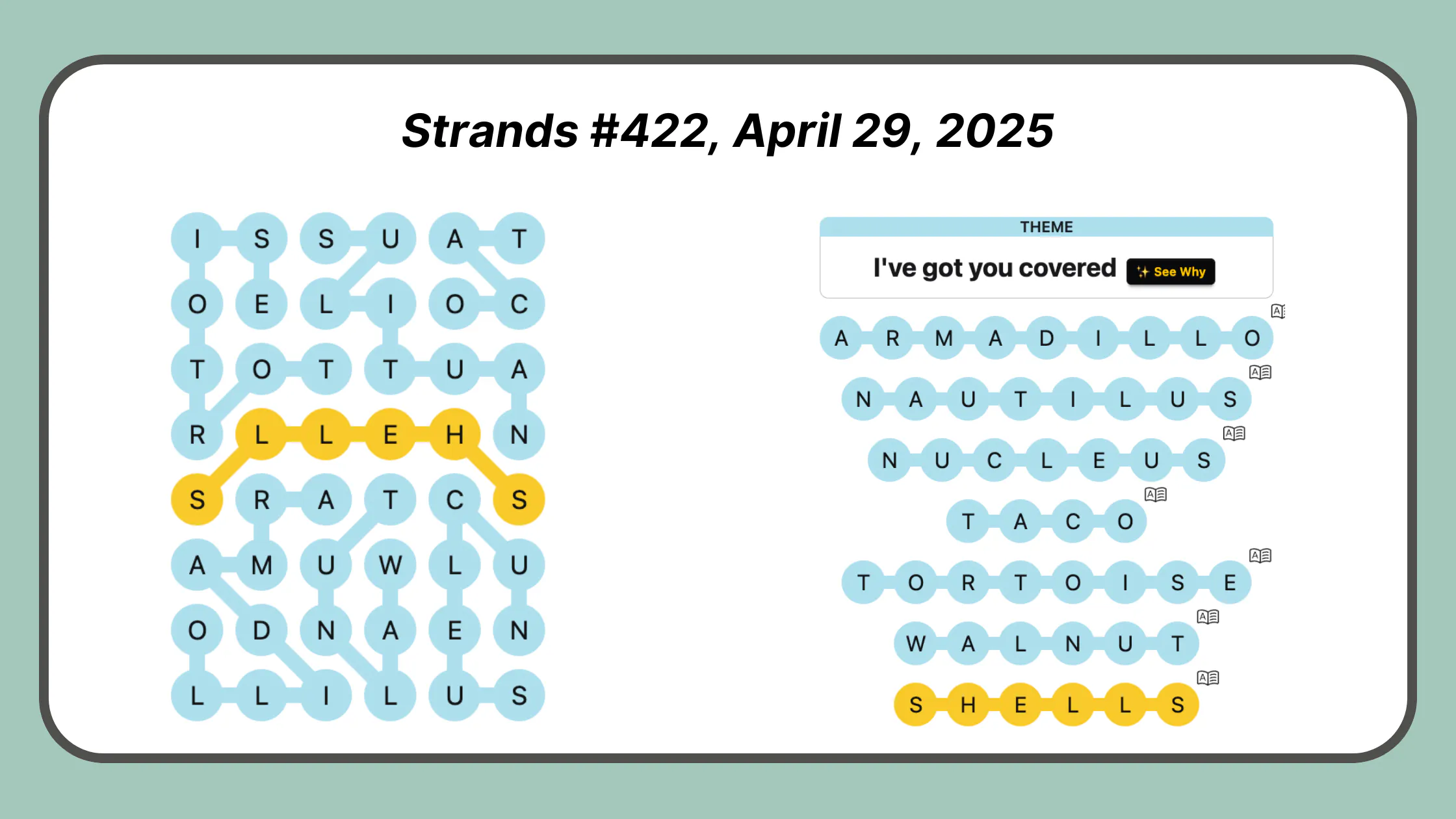 Strands Puzzle #422, April 29, 2025
